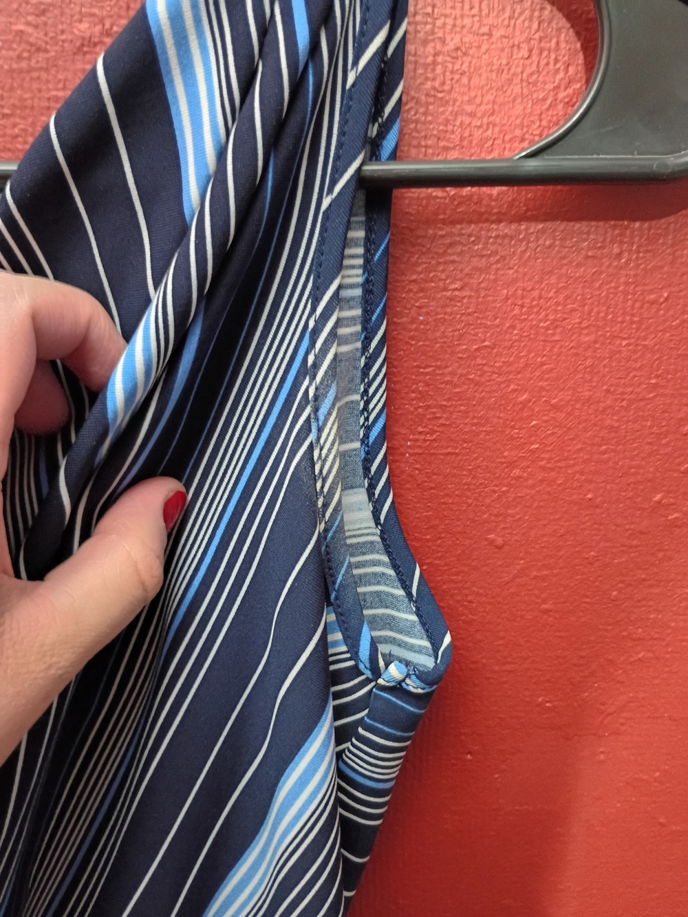 Sleeveless Navy Blue Striped Cowl Neck Tank Top - Picture 4 of 6